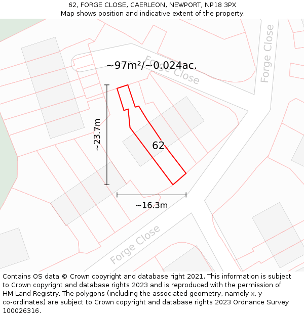 62, FORGE CLOSE, CAERLEON, NEWPORT, NP18 3PX: Plot and title map