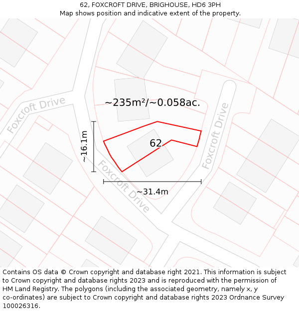 62, FOXCROFT DRIVE, BRIGHOUSE, HD6 3PH: Plot and title map