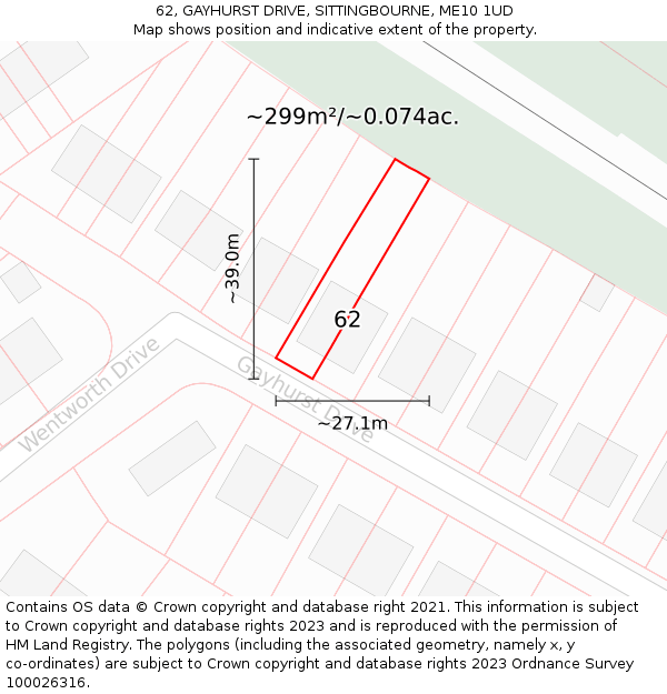 62, GAYHURST DRIVE, SITTINGBOURNE, ME10 1UD: Plot and title map