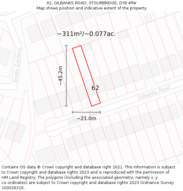 62, GILBANKS ROAD, STOURBRIDGE, DY8 4RW: Plot and title map