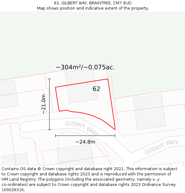 62, GILBERT WAY, BRAINTREE, CM7 9UD: Plot and title map