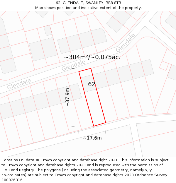 62, GLENDALE, SWANLEY, BR8 8TB: Plot and title map