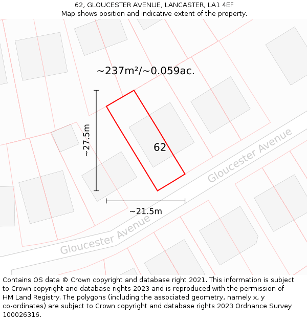 62, GLOUCESTER AVENUE, LANCASTER, LA1 4EF: Plot and title map