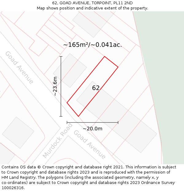 62, GOAD AVENUE, TORPOINT, PL11 2ND: Plot and title map