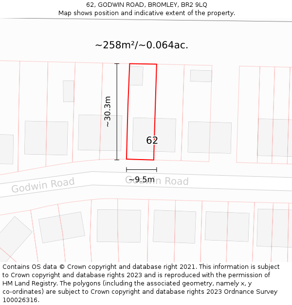 62, GODWIN ROAD, BROMLEY, BR2 9LQ: Plot and title map