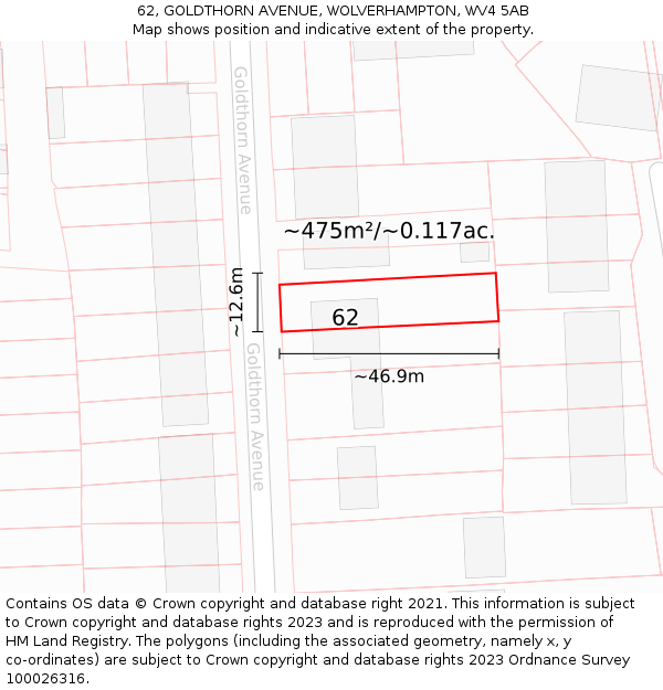 62, GOLDTHORN AVENUE, WOLVERHAMPTON, WV4 5AB: Plot and title map