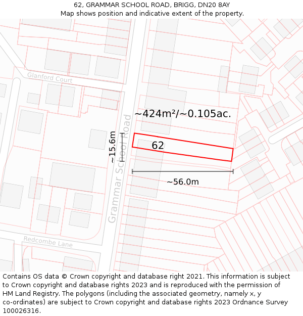 62, GRAMMAR SCHOOL ROAD, BRIGG, DN20 8AY: Plot and title map