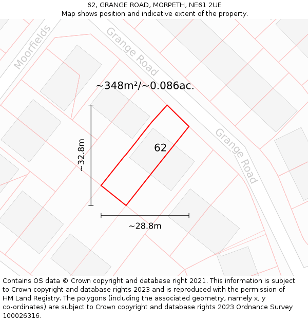 62, GRANGE ROAD, MORPETH, NE61 2UE: Plot and title map