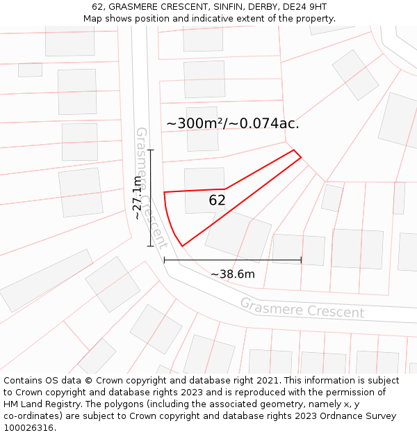 62, GRASMERE CRESCENT, SINFIN, DERBY, DE24 9HT: Plot and title map