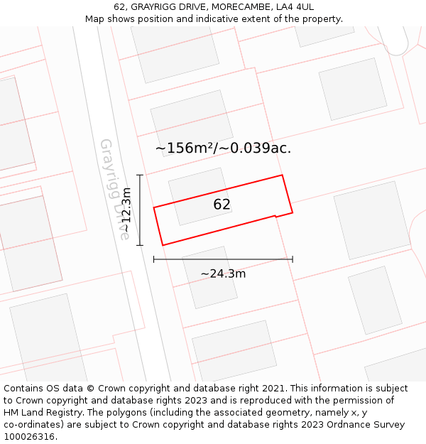 62, GRAYRIGG DRIVE, MORECAMBE, LA4 4UL: Plot and title map