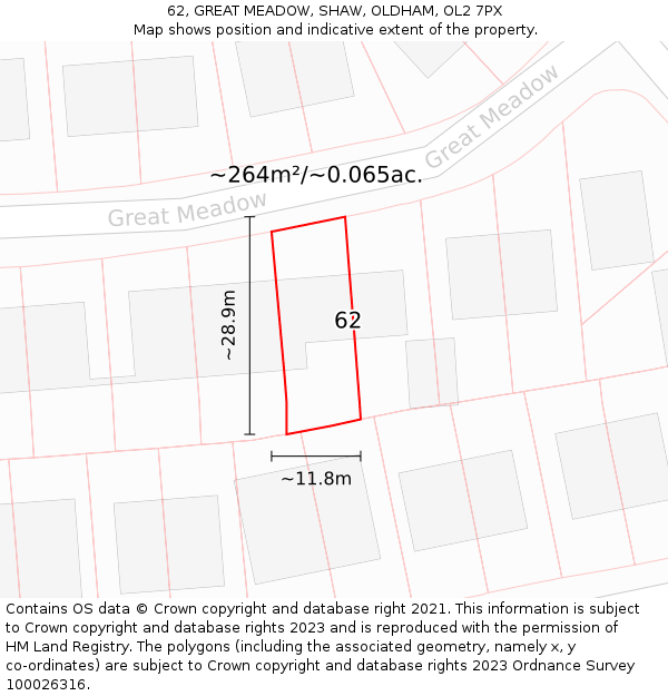 62, GREAT MEADOW, SHAW, OLDHAM, OL2 7PX: Plot and title map