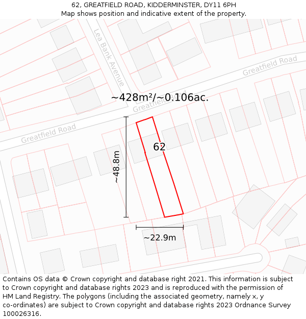 62, GREATFIELD ROAD, KIDDERMINSTER, DY11 6PH: Plot and title map