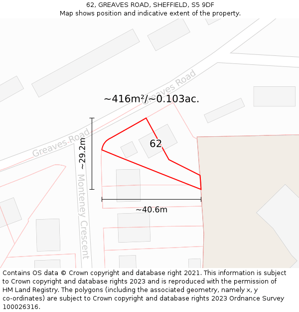 62, GREAVES ROAD, SHEFFIELD, S5 9DF: Plot and title map