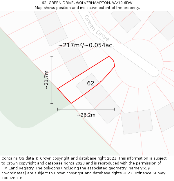 62, GREEN DRIVE, WOLVERHAMPTON, WV10 6DW: Plot and title map