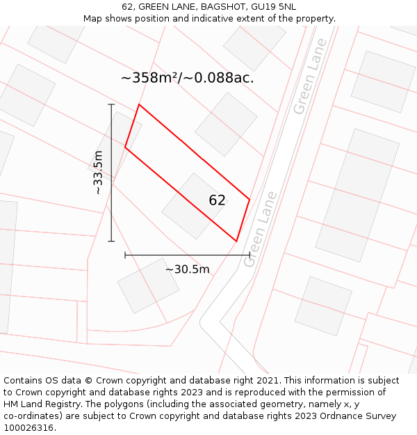 62, GREEN LANE, BAGSHOT, GU19 5NL: Plot and title map