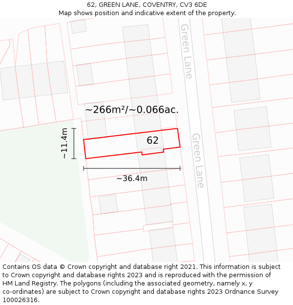 62, GREEN LANE, COVENTRY, CV3 6DE: Plot and title map