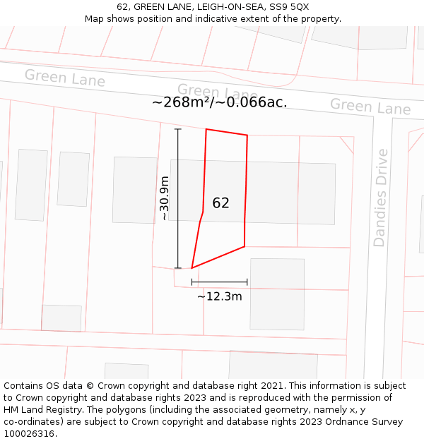 62, GREEN LANE, LEIGH-ON-SEA, SS9 5QX: Plot and title map