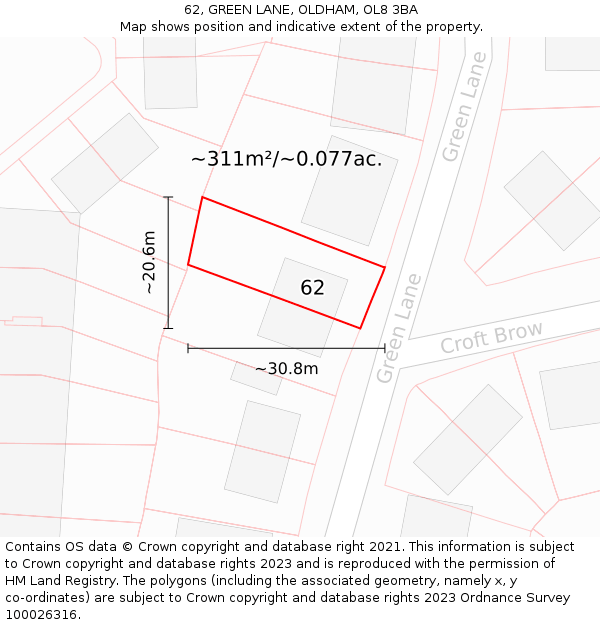 62, GREEN LANE, OLDHAM, OL8 3BA: Plot and title map