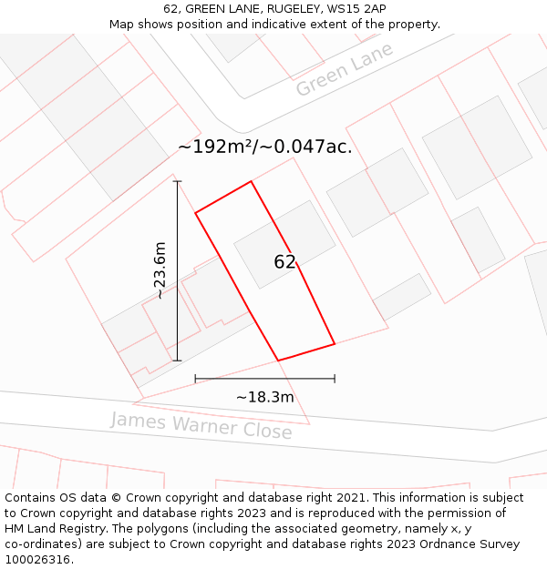 62, GREEN LANE, RUGELEY, WS15 2AP: Plot and title map