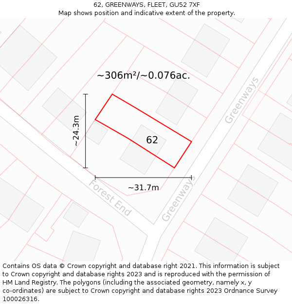 62, GREENWAYS, FLEET, GU52 7XF: Plot and title map