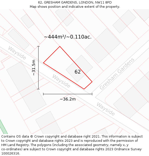 62, GRESHAM GARDENS, LONDON, NW11 8PD: Plot and title map