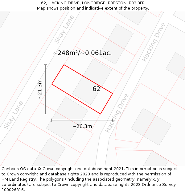 62, HACKING DRIVE, LONGRIDGE, PRESTON, PR3 3FP: Plot and title map