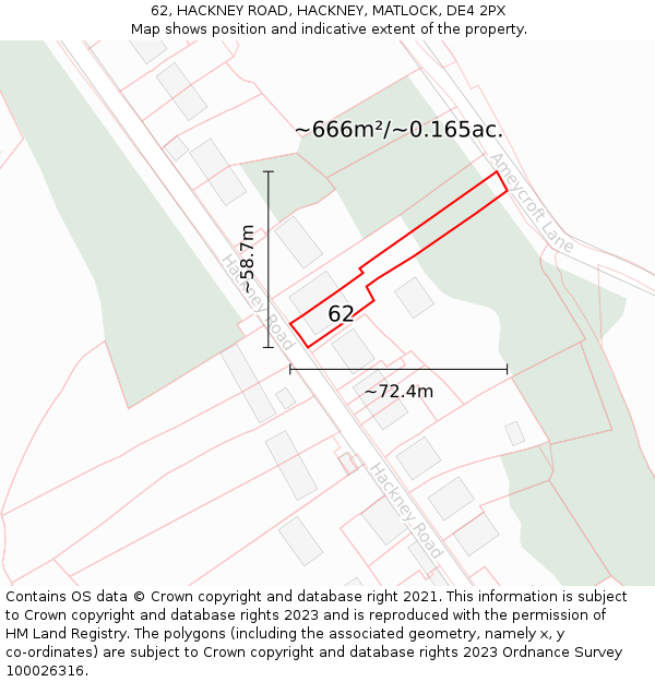 62, HACKNEY ROAD, HACKNEY, MATLOCK, DE4 2PX: Plot and title map