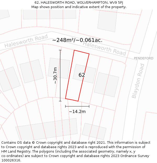 62, HALESWORTH ROAD, WOLVERHAMPTON, WV9 5PJ: Plot and title map
