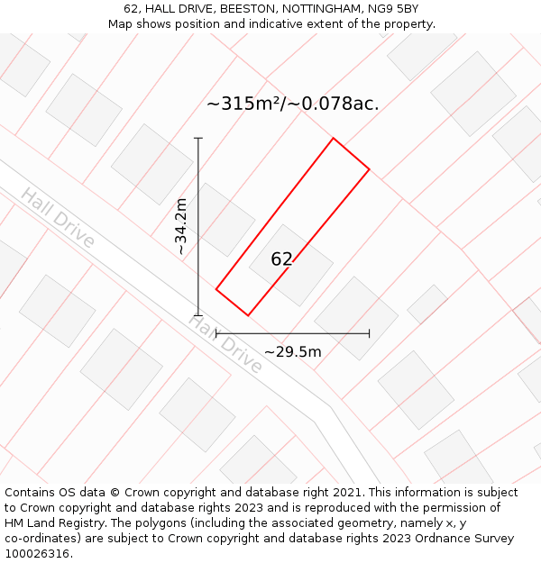 62, HALL DRIVE, BEESTON, NOTTINGHAM, NG9 5BY: Plot and title map