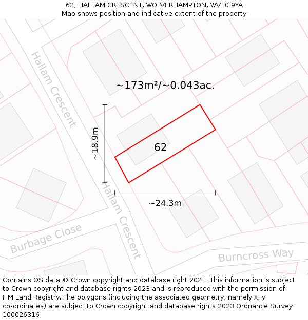 62, HALLAM CRESCENT, WOLVERHAMPTON, WV10 9YA: Plot and title map