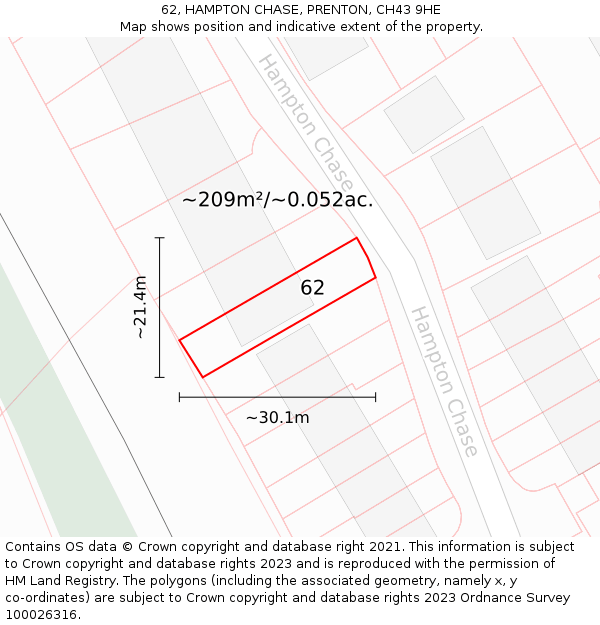 62, HAMPTON CHASE, PRENTON, CH43 9HE: Plot and title map