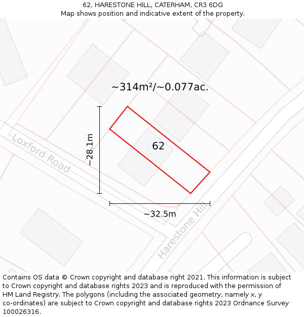 62, HARESTONE HILL, CATERHAM, CR3 6DG: Plot and title map