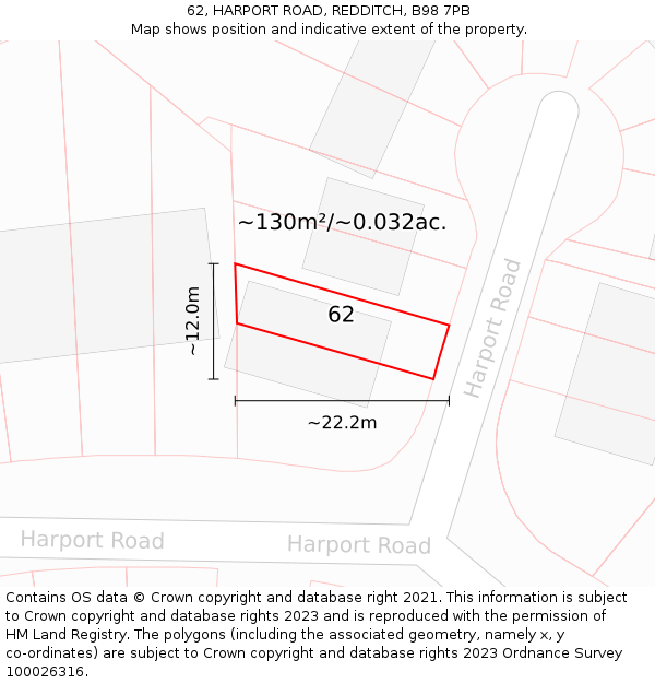 62, HARPORT ROAD, REDDITCH, B98 7PB: Plot and title map