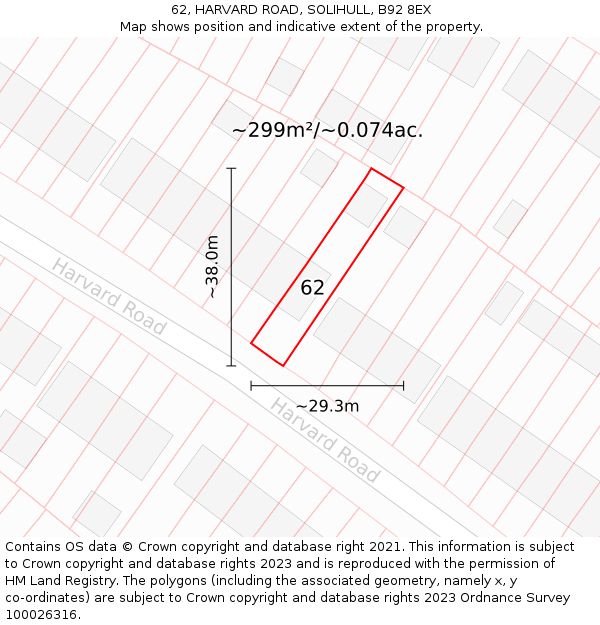 62, HARVARD ROAD, SOLIHULL, B92 8EX: Plot and title map