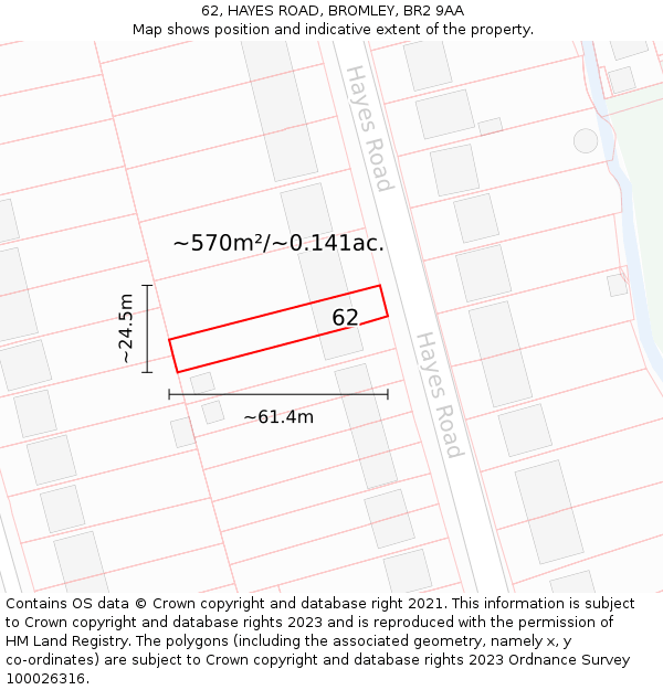 62, HAYES ROAD, BROMLEY, BR2 9AA: Plot and title map