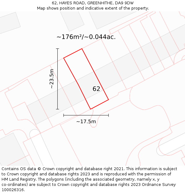 62, HAYES ROAD, GREENHITHE, DA9 9DW: Plot and title map