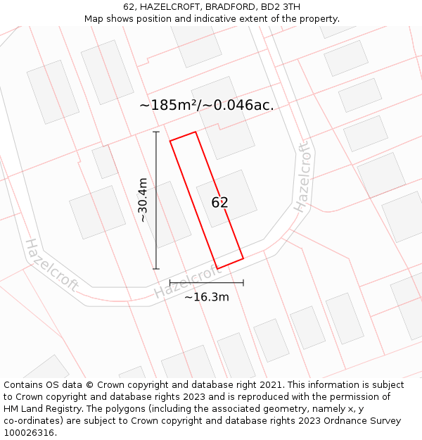62, HAZELCROFT, BRADFORD, BD2 3TH: Plot and title map
