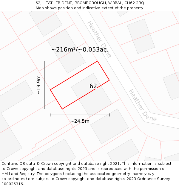 62, HEATHER DENE, BROMBOROUGH, WIRRAL, CH62 2BQ: Plot and title map