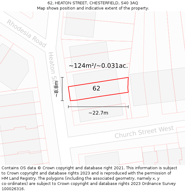 62, HEATON STREET, CHESTERFIELD, S40 3AQ: Plot and title map