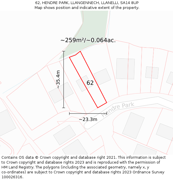 62, HENDRE PARK, LLANGENNECH, LLANELLI, SA14 8UP: Plot and title map