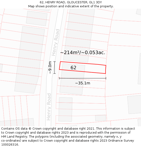 62, HENRY ROAD, GLOUCESTER, GL1 3DY: Plot and title map