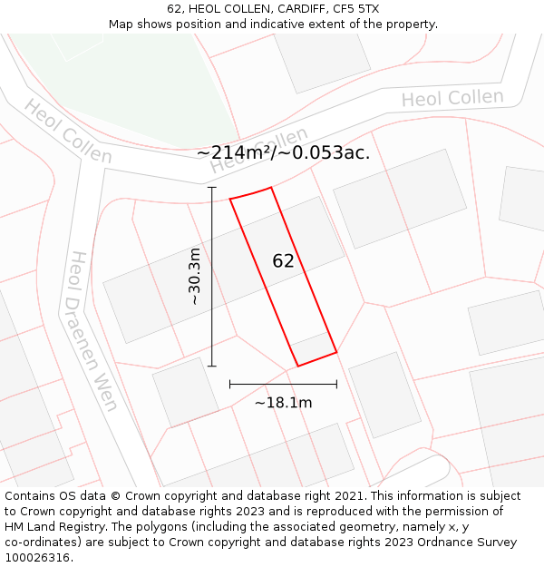 62, HEOL COLLEN, CARDIFF, CF5 5TX: Plot and title map