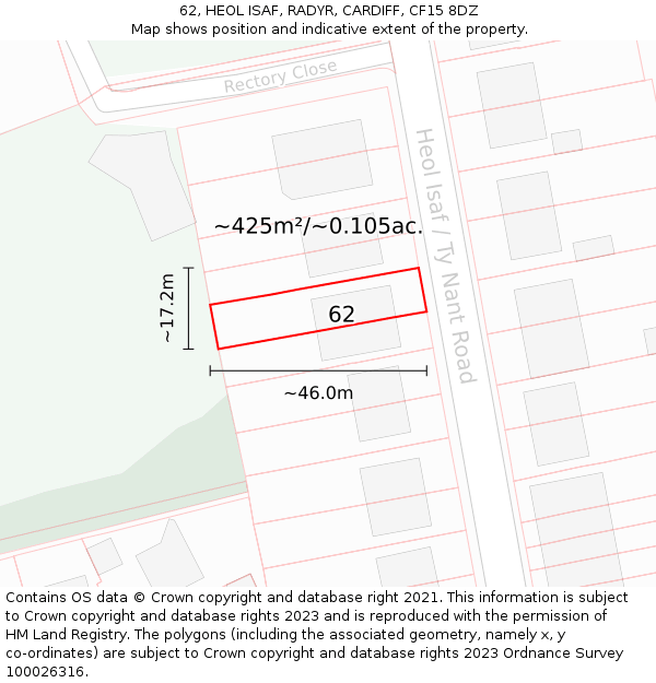 62, HEOL ISAF, RADYR, CARDIFF, CF15 8DZ: Plot and title map