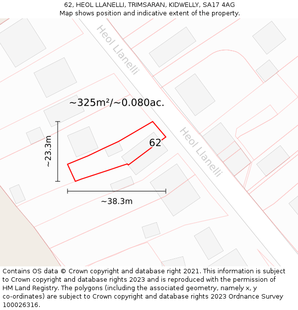 62, HEOL LLANELLI, TRIMSARAN, KIDWELLY, SA17 4AG: Plot and title map
