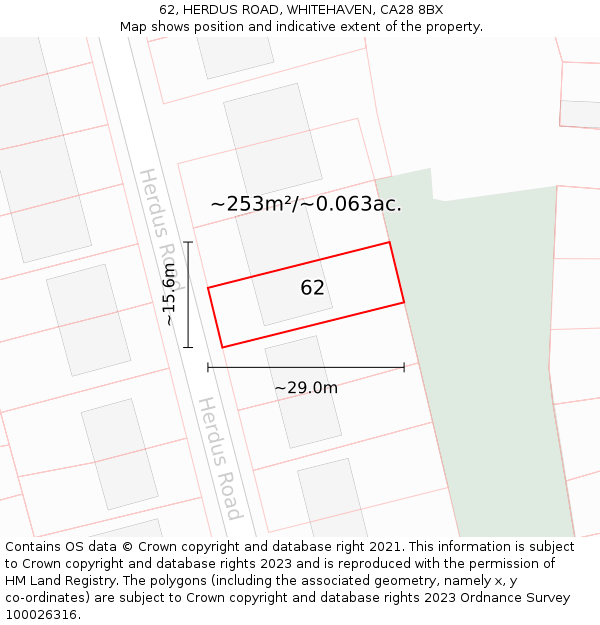 62, HERDUS ROAD, WHITEHAVEN, CA28 8BX: Plot and title map