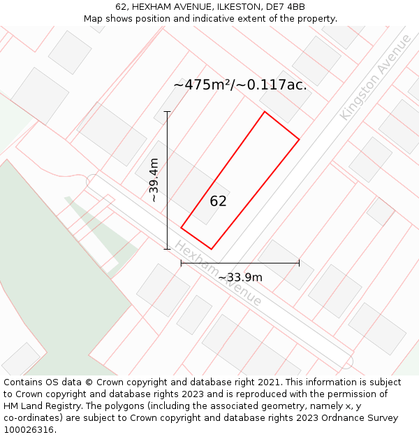62, HEXHAM AVENUE, ILKESTON, DE7 4BB: Plot and title map