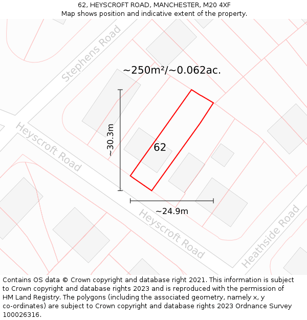 62, HEYSCROFT ROAD, MANCHESTER, M20 4XF: Plot and title map
