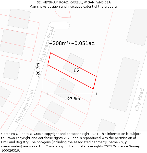 62, HEYSHAM ROAD, ORRELL, WIGAN, WN5 0EA: Plot and title map