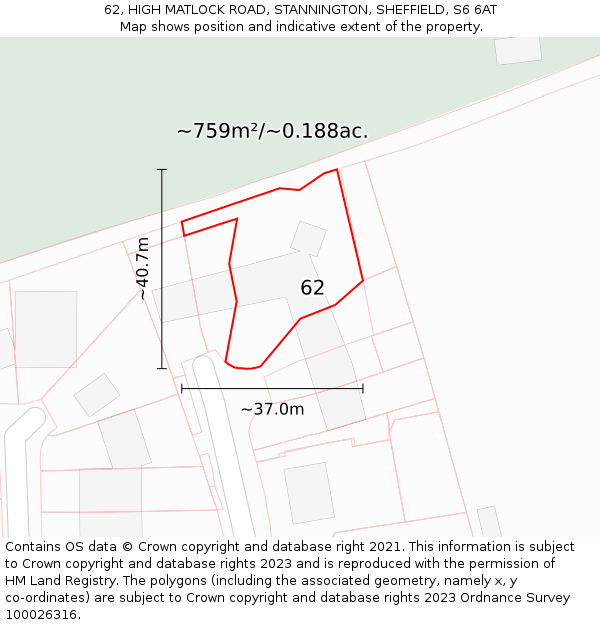 62, HIGH MATLOCK ROAD, STANNINGTON, SHEFFIELD, S6 6AT: Plot and title map