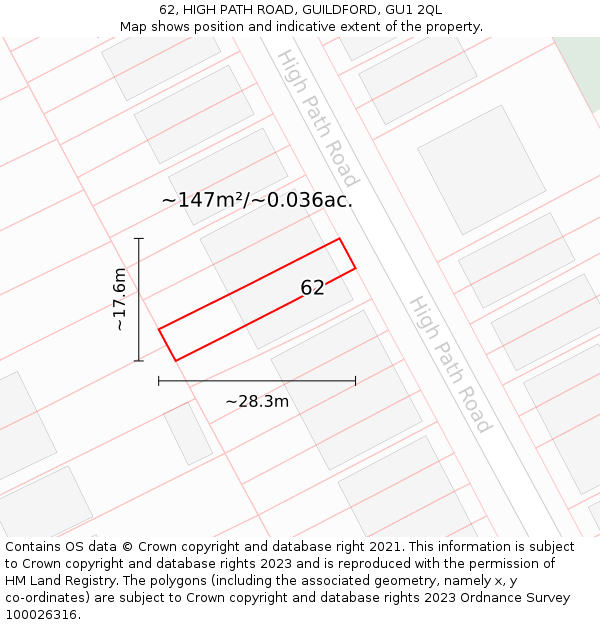 62, HIGH PATH ROAD, GUILDFORD, GU1 2QL: Plot and title map